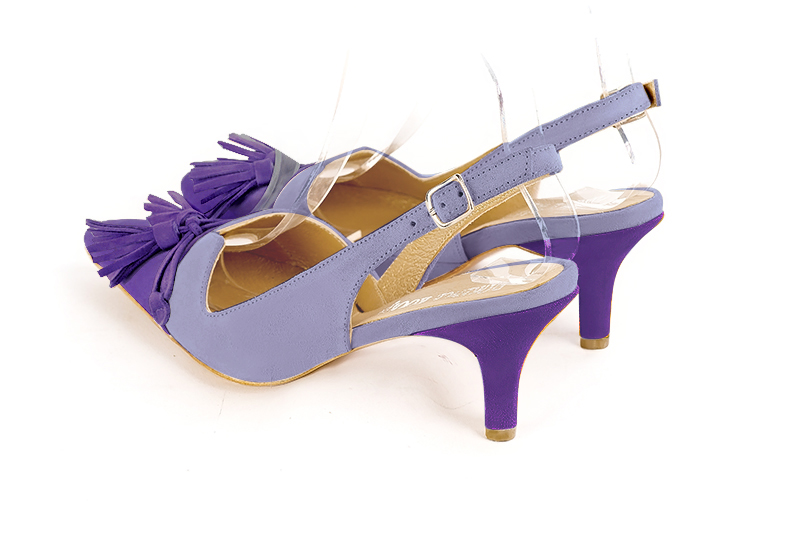 Violet purple women's open back shoes, with a knot. Tapered toe. Medium slim heel. Rear view - Florence KOOIJMAN